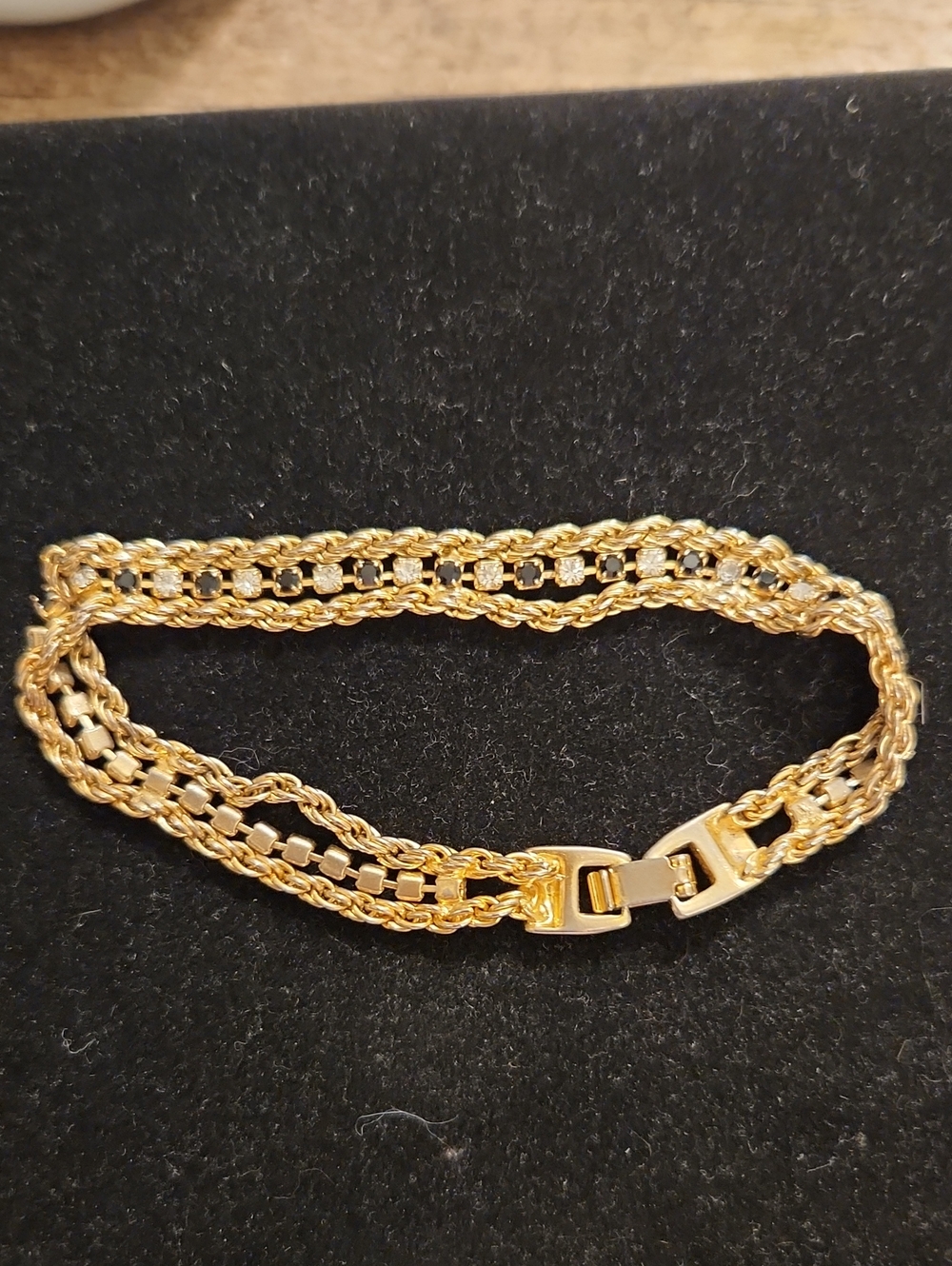 Goldtone Vintage Double Chain Rhinestone Bracelet 7 Inches